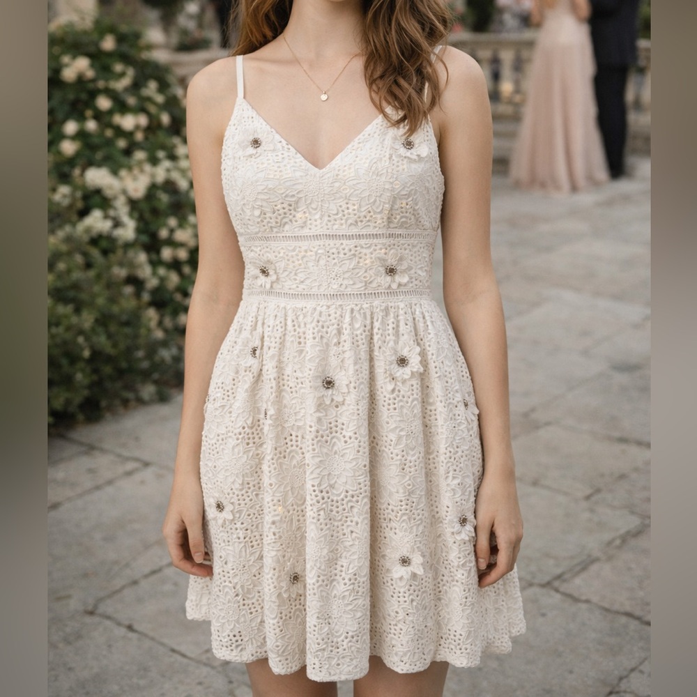 Michael Kors White Eyelet Mini Dress Bridal Cottagecore Romantic Wedding Guest 0 - Picture 1 of 15